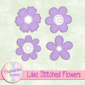 Free lilac stitched flowers design elements