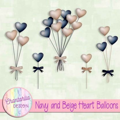 Free navy and beige heart balloons