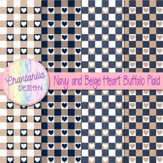 Free navy and beige heart buffalo plaid digital papers