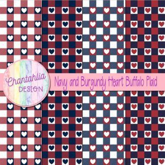 Free navy and burgundy heart buffalo plaid digital papers