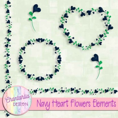 Free navy heart flowers design elements