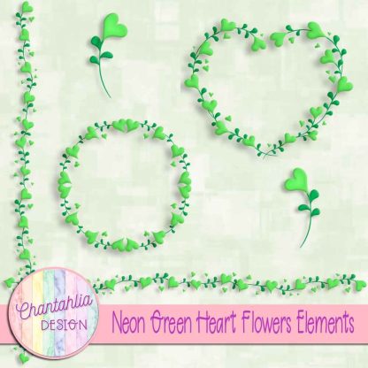 Free neon green heart flowers design elements
