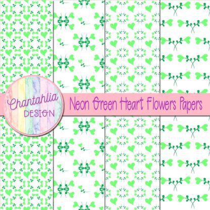 Free neon green heart flowers digital papers