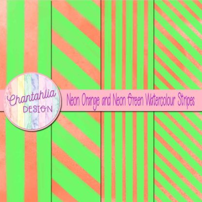 Free neon orange and neon green watercolour stripes digital papers