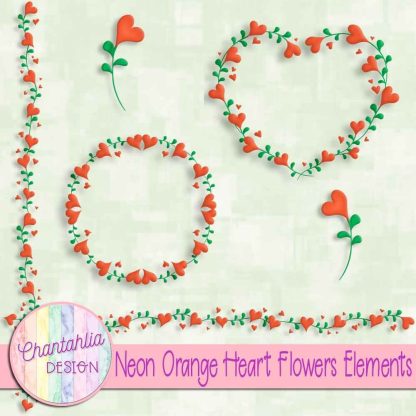 Free neon orange heart flowers design elements