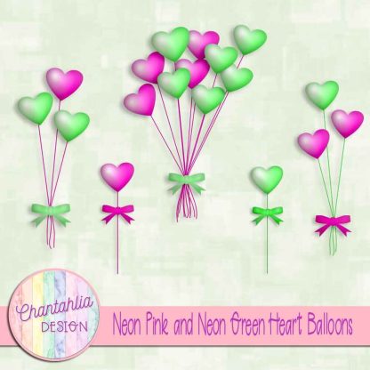 Free neon pink and neon green heart balloons