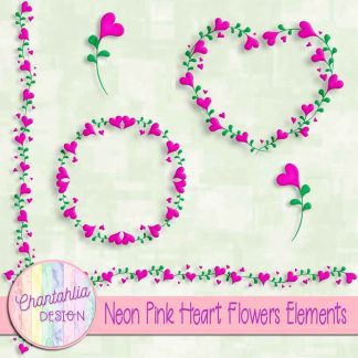 Free neon pink heart flowers design elements