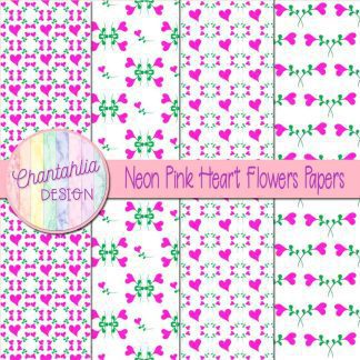 Free neon pink heart flowers digital papers
