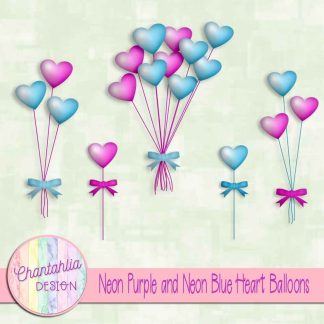 Free neon purple and neon blue heart balloons