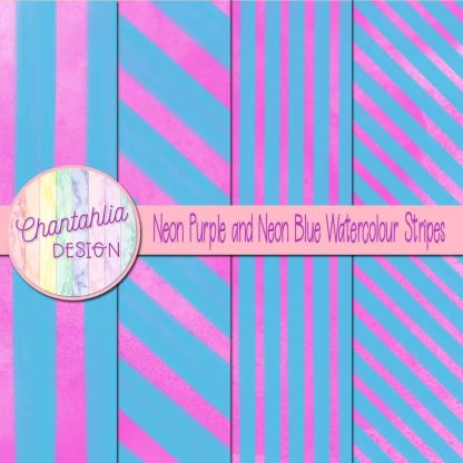 Free neon purple and neon blue watercolour stripes digital papers