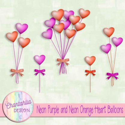 Free neon purple and neon orange heart balloons