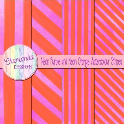 Free neon purple and neon orange watercolour stripes digital papers