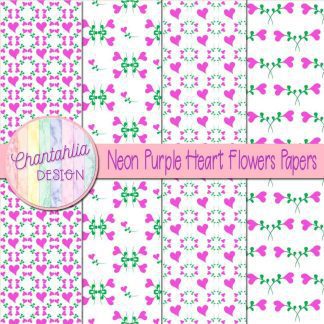 Free neon purple heart flowers digital papers