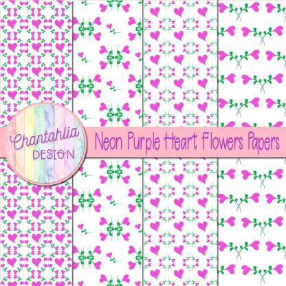 Free neon purple heart flowers digital papers