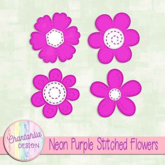 Free neon purple stitched flowers design elements