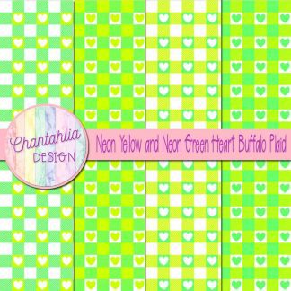 Free neon yellow and neon green heart buffalo plaid digital papers