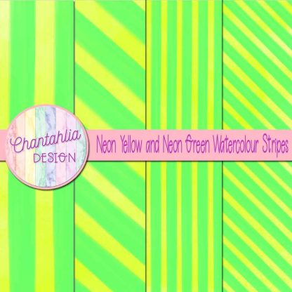Free neon yellow and neon green watercolour stripes digital papers