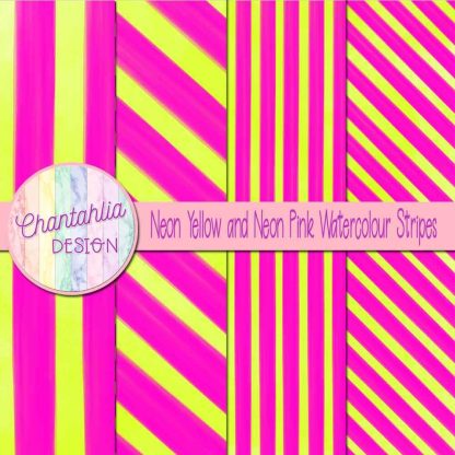 Free neon yellow and neon pink watercolour stripes digital papers