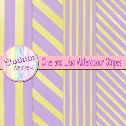 Free olive and lilac watercolour stripes digital papers