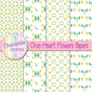 Free olive heart flowers digital papers