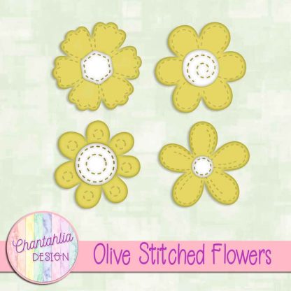 Free olive stitched flowers design elements