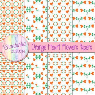 Free orange heart flowers digital papers