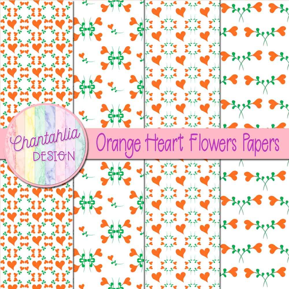 Free orange heart flowers digital papers