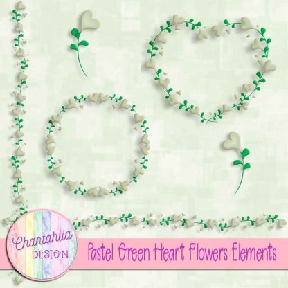Free pastel green heart flowers design elements
