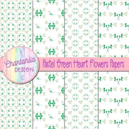 Free pastel green heart flowers digital papers