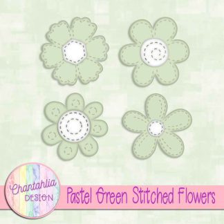 Free pastel green stitched flowers design elements