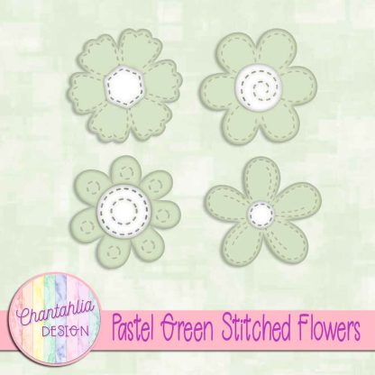 Free pastel green stitched flowers design elements