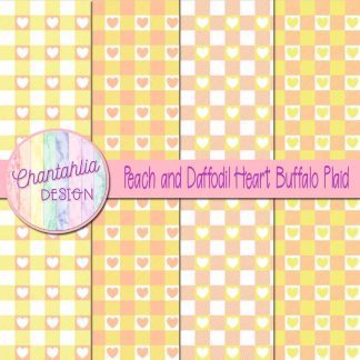 Free peach and daffodil heart buffalo plaid digital papers