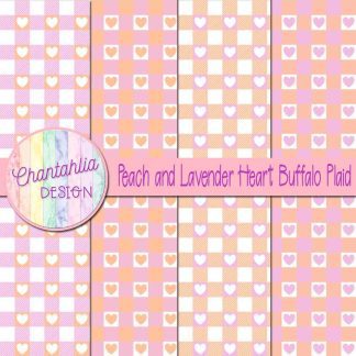 Free peach and lavender heart buffalo plaid digital papers