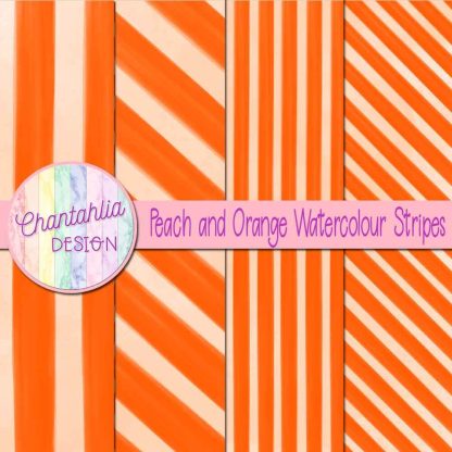Free peach and orange watercolour stripes digital papers