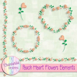 Free peach heart flowers design elements