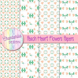 Free peach heart flowers digital papers