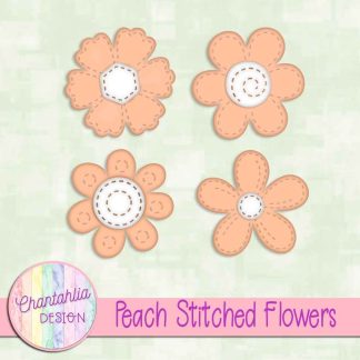 Free peach stitched flowers design elements