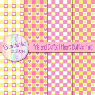 Free pink and daffodil heart buffalo plaid digital papers