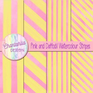 Free pink and daffodil watercolour stripes digital papers