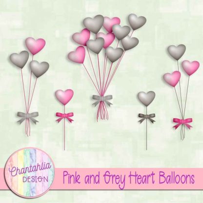 Free pink and grey heart balloons