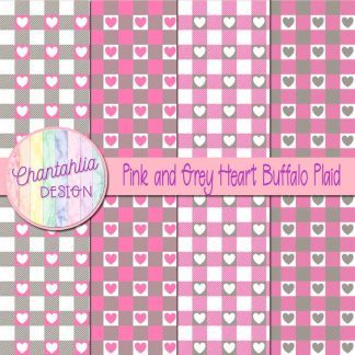 Free pink and grey heart buffalo plaid digital papers