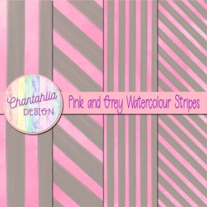Free pink and grey watercolour stripes digital papers