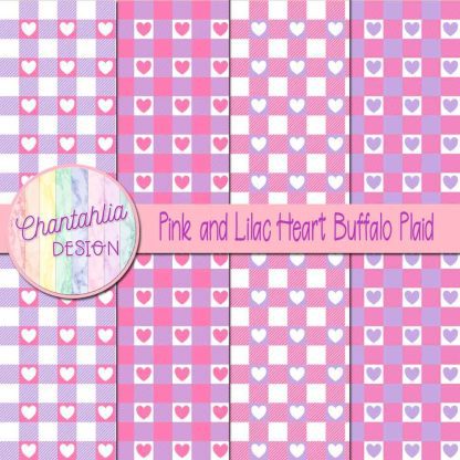 Free pink and lilac heart buffalo plaid digital papers