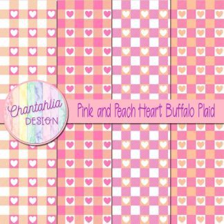 Free pink and peach heart buffalo plaid digital papers