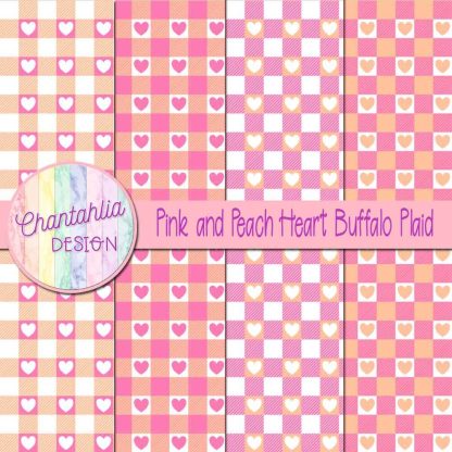 Free pink and peach heart buffalo plaid digital papers