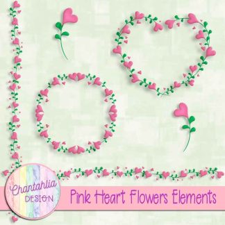 Free pink heart flowers design elements