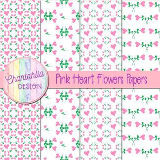 Free pink heart flowers digital papers