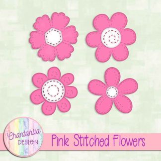 Free pink stitched flowers design elements