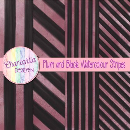 Free plum and black watercolour stripes digital papers