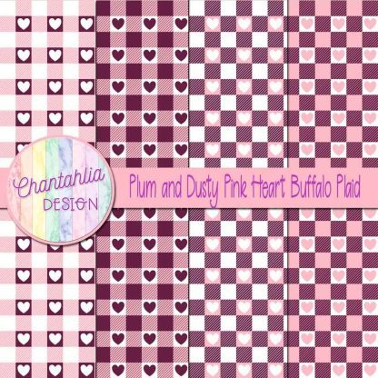 Free plum and dusty pink heart buffalo plaid digital papers